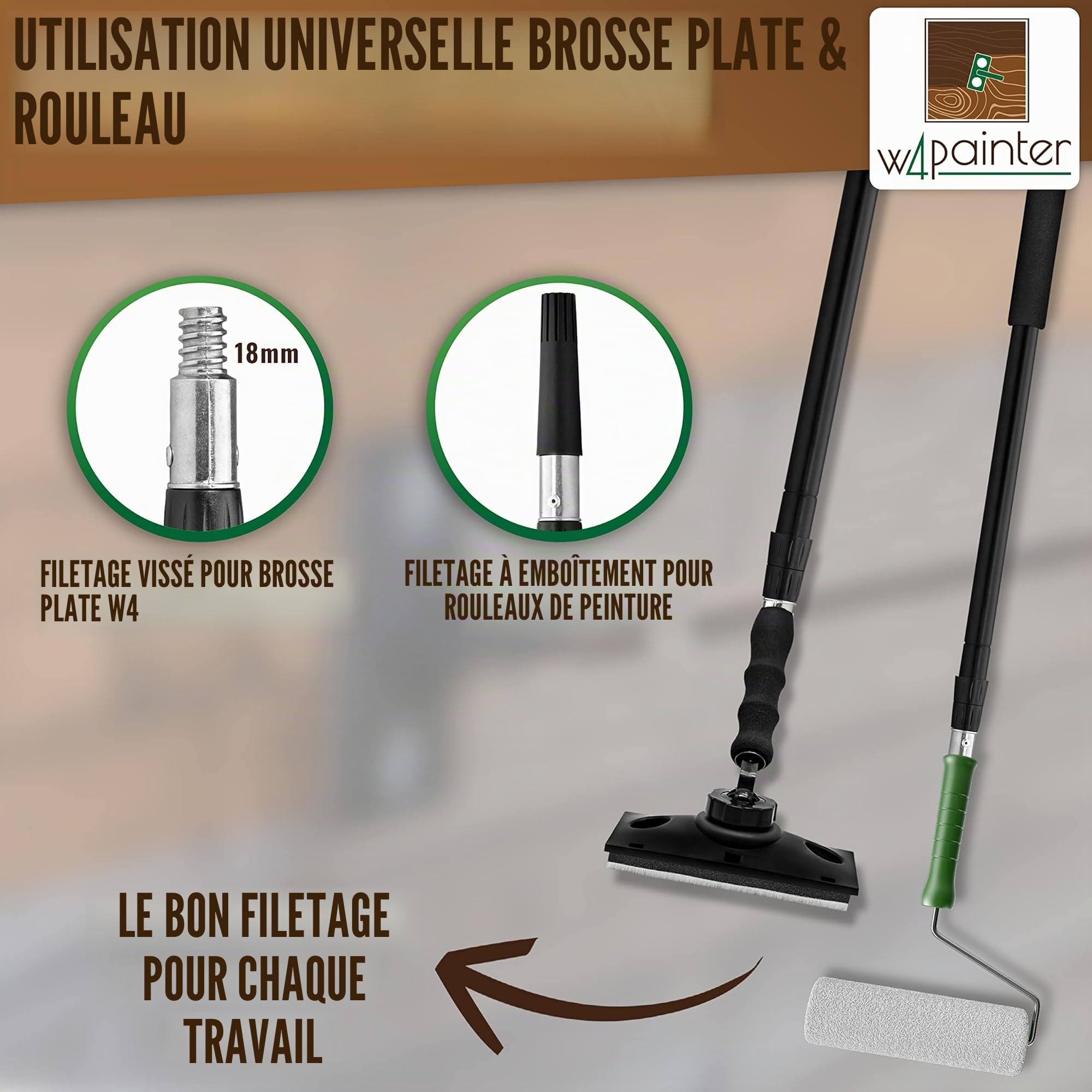 Manche télescopique 3m - Manche télescopique universel - Manche télescopique en aluminium extensible - Idéal pour le nettoyage des piscines, les rouleaux de peinture, le nettoyage des vitres, W4