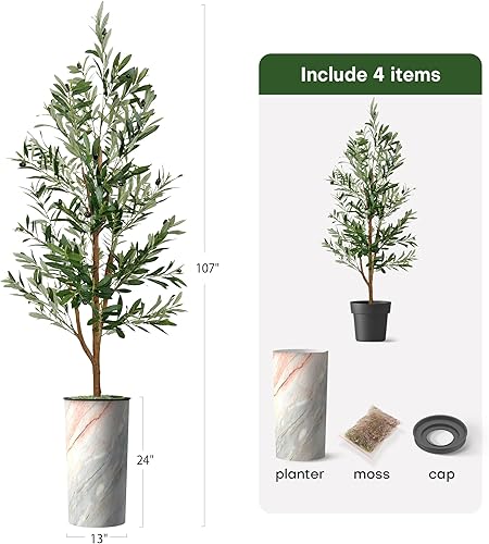 Miniatura 5 de Árbol artificial en maceta de efecto de granito moderno, árbol de seda de olivo falso para decoración del hogar en interiores y exteriores, altura
