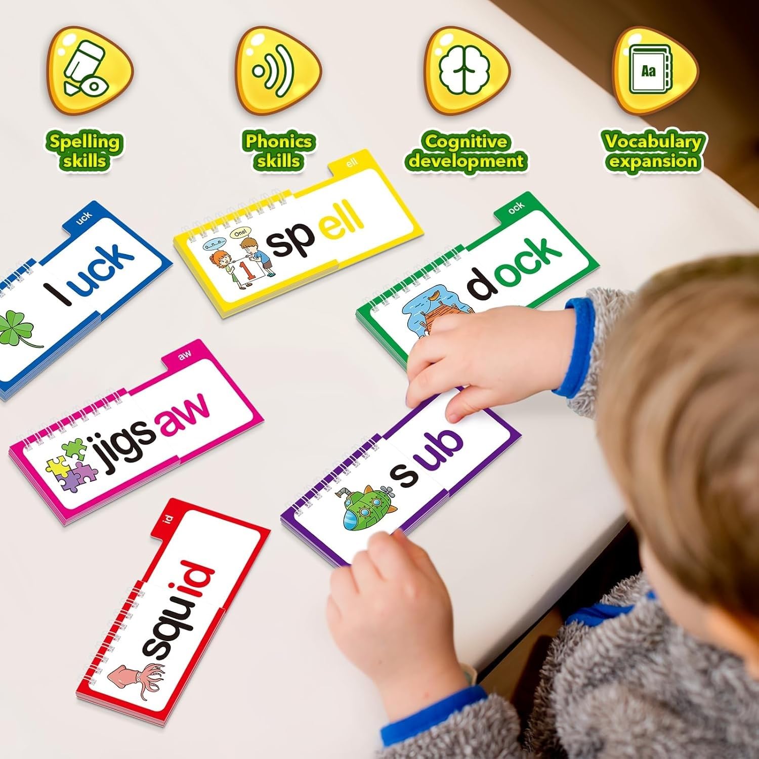 Libros interactivos Claritydream, Clarity Dream Book, 30 libros interactivos for leer y rimar con familia de palabras y tarjetas de vocabulario del abecedario, juegos educativos fonéticos y tarjetas i