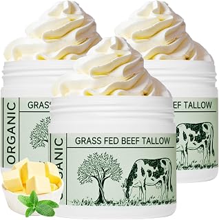 mkzea Beef Tallow, Beef Tallow for Skin, Moisturizer for Dry Skin, Unscented Beef Tallow Blam Grass Fed Whipped Tallow Face Cream Nourishing Soothing Moisturizer Body Lotion Skin Care, 3 Packs