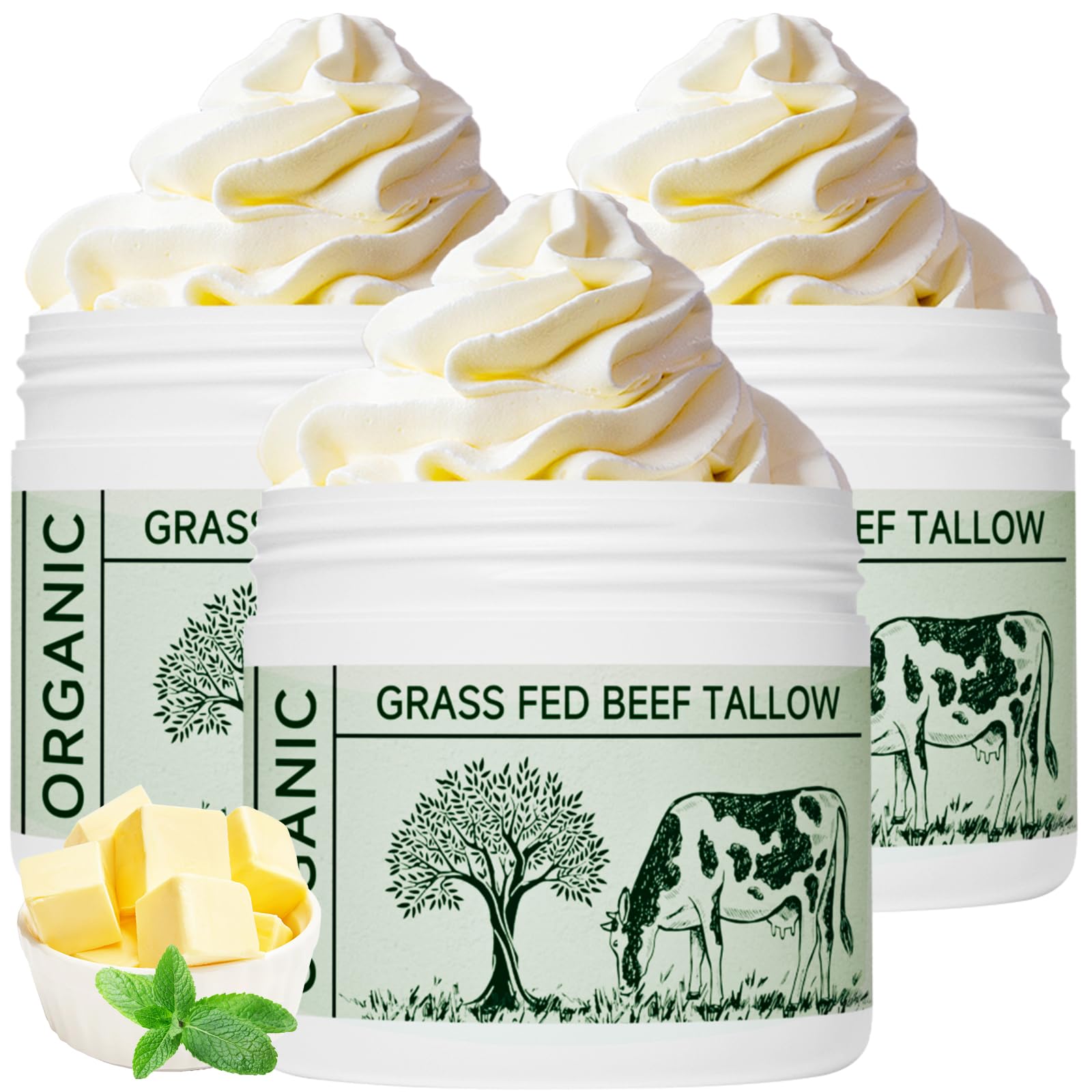 mkzea Beef Tallow, Beef Tallow for Skin, Moisturizer for Dry Skin, Unscented Beef Tallow Blam Grass Fed Whipped Tallow Face Cream Nourishing Soothing