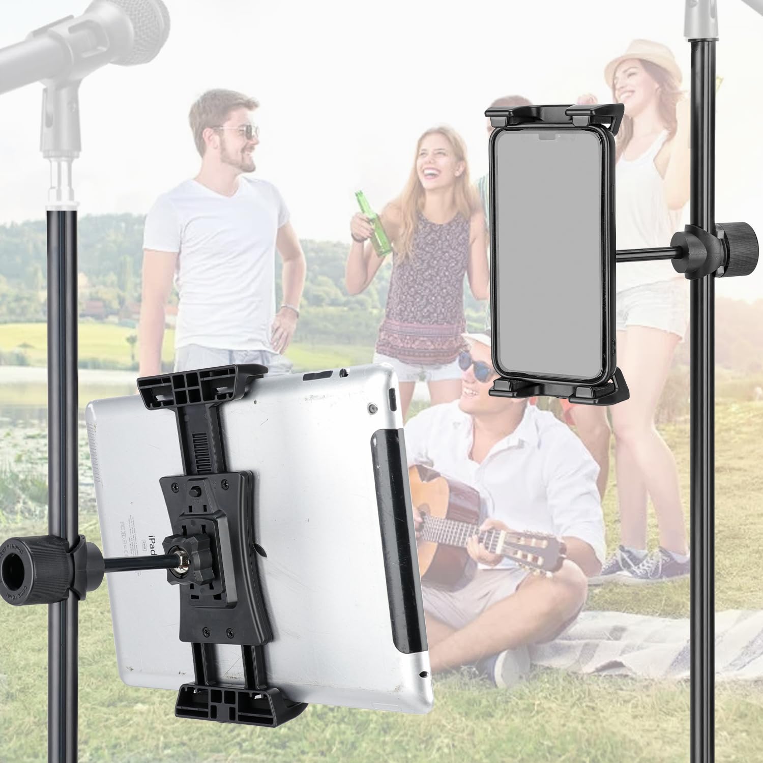 Koolehaoda Supporto per tablet per microfono, girevole 360°, universale, compatibile iPad 4,7-12,9 pollici