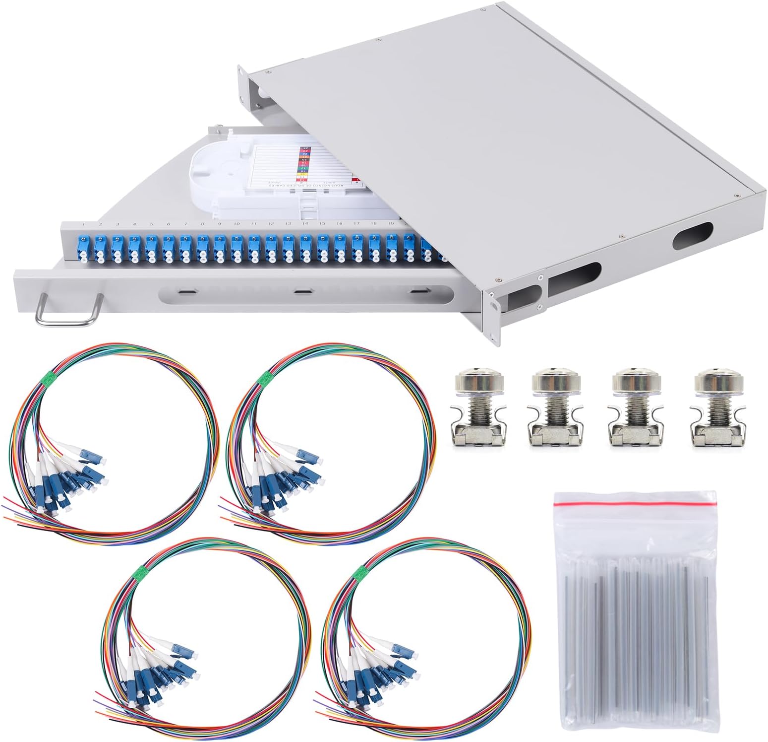 LC-SM 24 Duplex 48 Port Rack Mount Enclosure Box with Splice Tray (Rotating Type, with Fiber Pigtails and Couplers) Fits for 19" Rack Cabinet