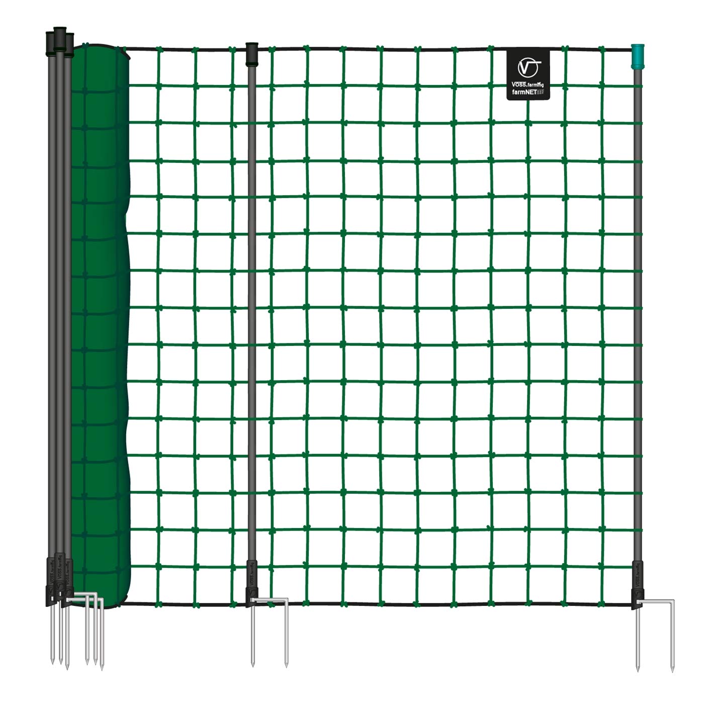 VOSS.farming Rete Non elettrificabile per pollame farmNET, 25 m di Lunghezza, 135 cm di Altezza, a 2 Punte, Verde, Rete per Animali Domestici, Recinzione per Giardino