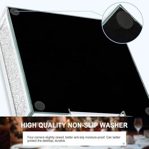 Miniatura 3 de Bandeja de perfume plateada, bandeja de espejo de diamante, organizador de joyas moderno de sensación premium, adecuado para encimera de baño,