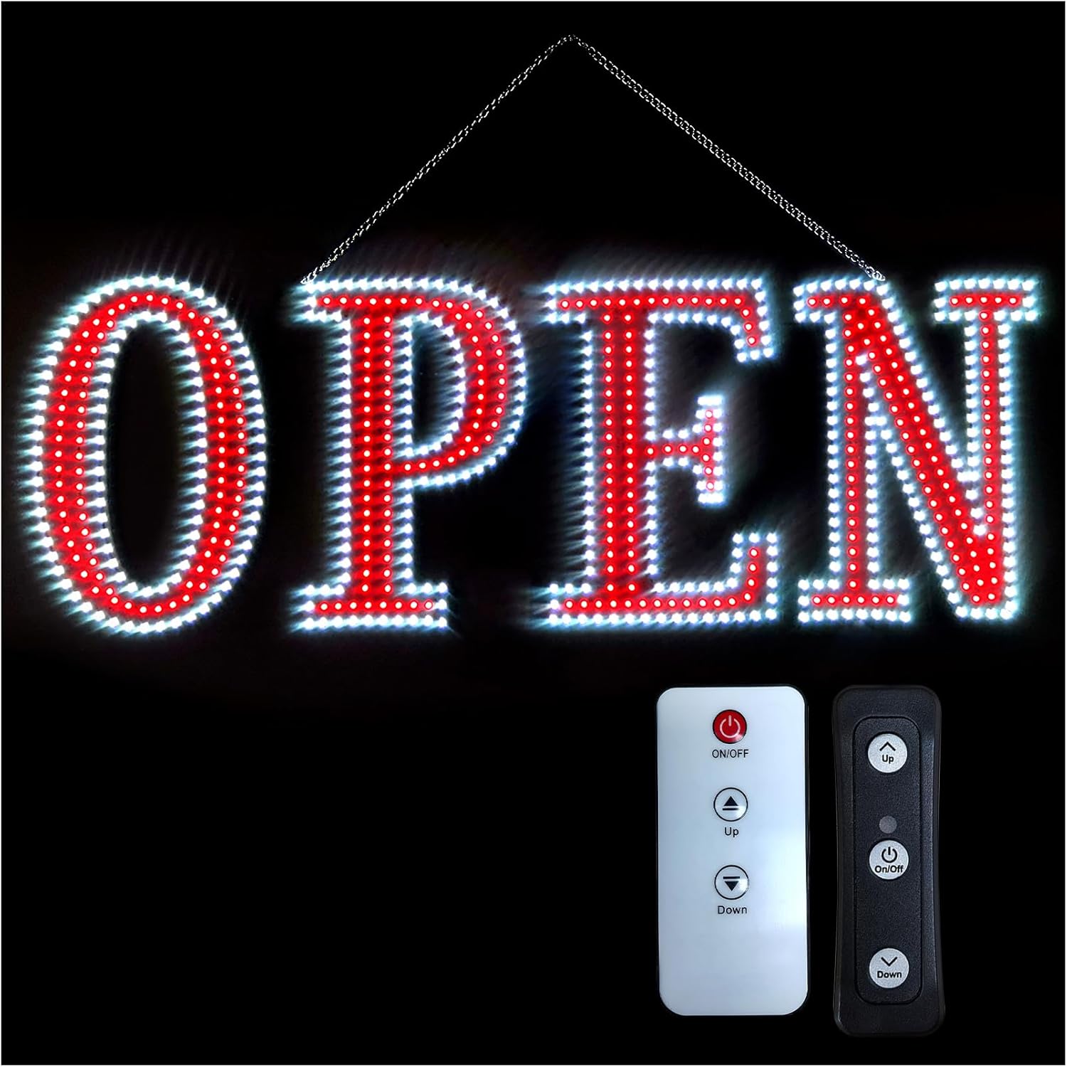 40"x14" Extra Large LED Open Signs for Business with Remote Control, 10 Levels Brightness Adjustable Unique Design Super Bright with Chain, High Visibility for Store Bar Hotel Retail Shop Salon Office 40*14 inch (White+Red)