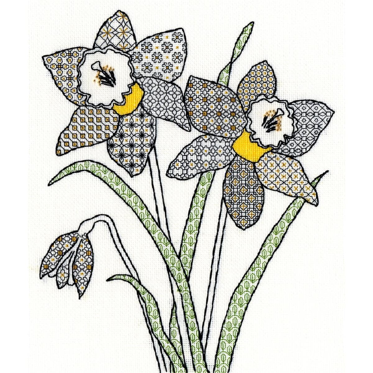 Bothy Threads Blackwork counted cross stitch Kit ""Daffodil"", 30x33cm, XBW7