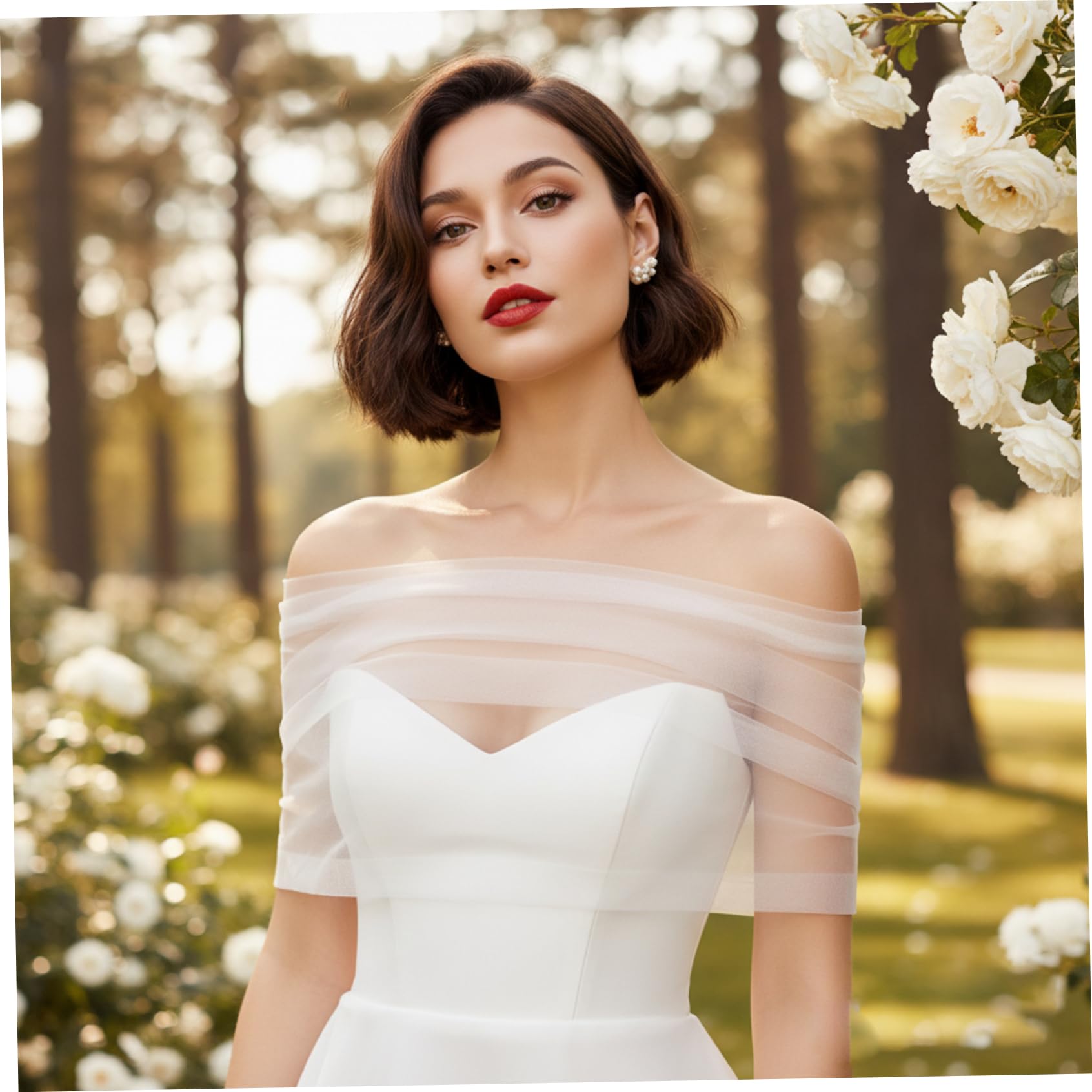 Scialle da sposa, elegante scialle trasparente con spalle scoperte e maniche staccabili, coprispalle in tulle per la sposa