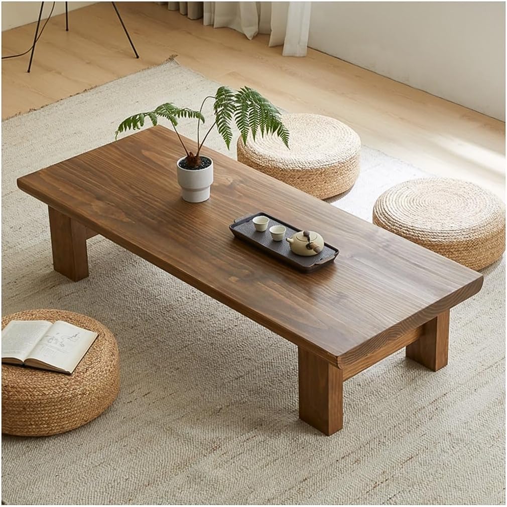 Japanese Floor Table, Vintage Tea Table Low Table,Rectangular Style Tatami Table, or Sitting on The Floor Accent Furniture(A,80x50x38cm)