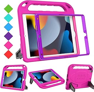 BMOUO Kids Case for New iPad 10.2 2019 - iPad 7th Generation Case with Built-in Screen Protector, Shockproof Light Weight Handle Stand Kids Case for iPad 10.2" 2019 Latest Model - Rose and Purple
