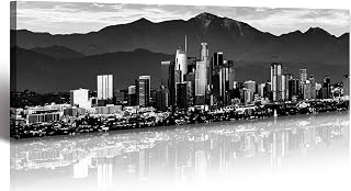 JiazuGo Los Angeles Skyline Canvas Wall Art Decor - Modern Black and White Cityscape Panorama for Living Room Home Office Prints- Large USA Nightscape Wall Decorations