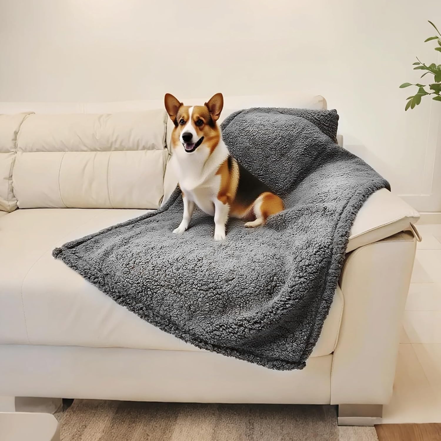 SORKUT Waterproof Dog Blanket for Small Dogs,Soft Pee Proof Puppy Blanket Reversible Calming Sherpa Fleece Furniture Protector Cover for Dogs Cats,Dark Gray-Small(40"x28")