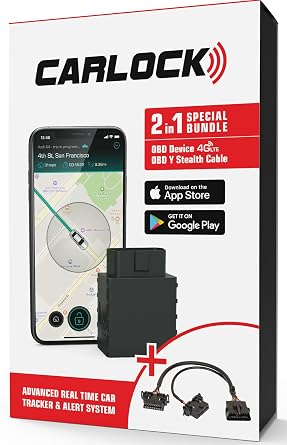 CARLOCK Real Time 4G OBD Car Tracker & Car Alarm System + CARLOCK Y Stealth Cable Bundle for Dodge/Jeep Vehicles 2 in 1