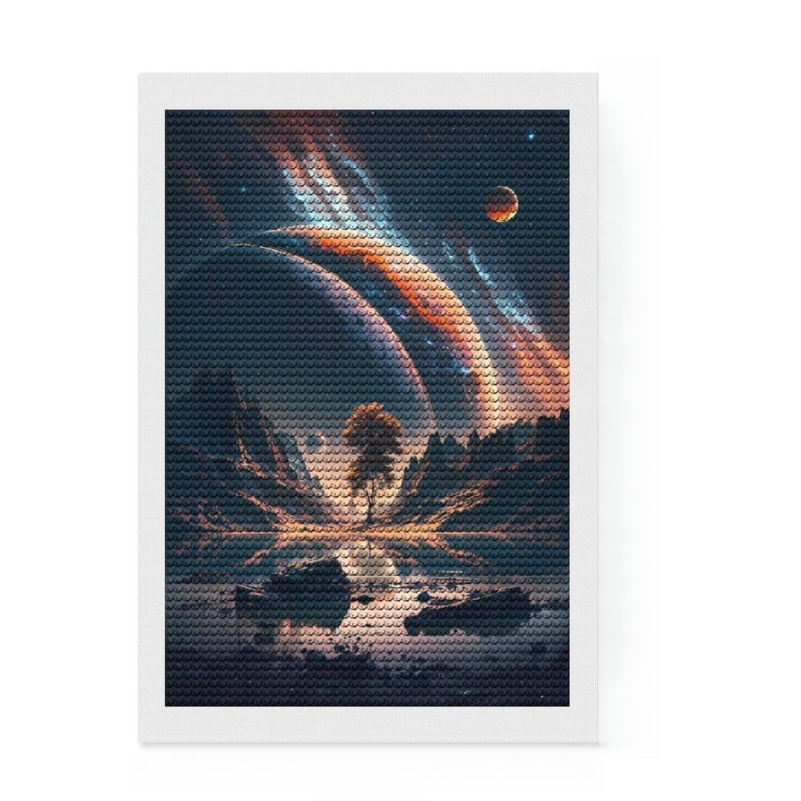 Junmoney Twilight Stellar Horizon Diamond Painting Set 8"x12", Stress Relief Craft, Satisfying Creative Project, Modern Decor, Holiday Gift Idea