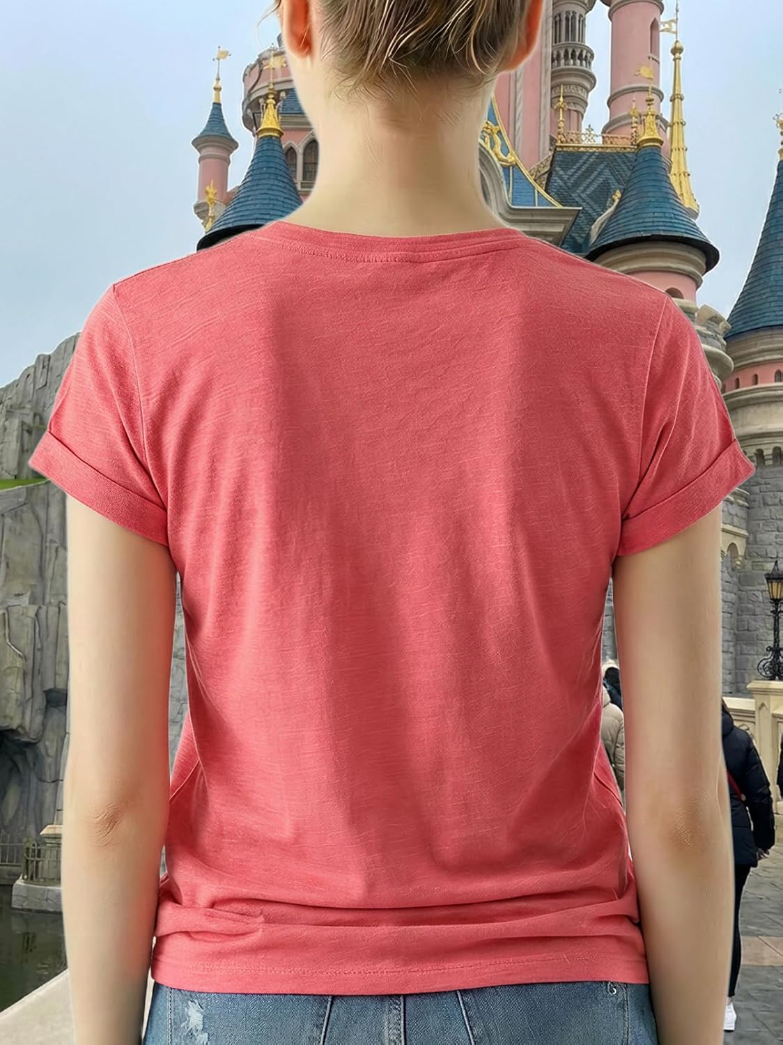 ALUS Magic Kingdom Castle Shirts for Women Short Sleeve Crewneck Funny Graphic Tee Tops - Image 6