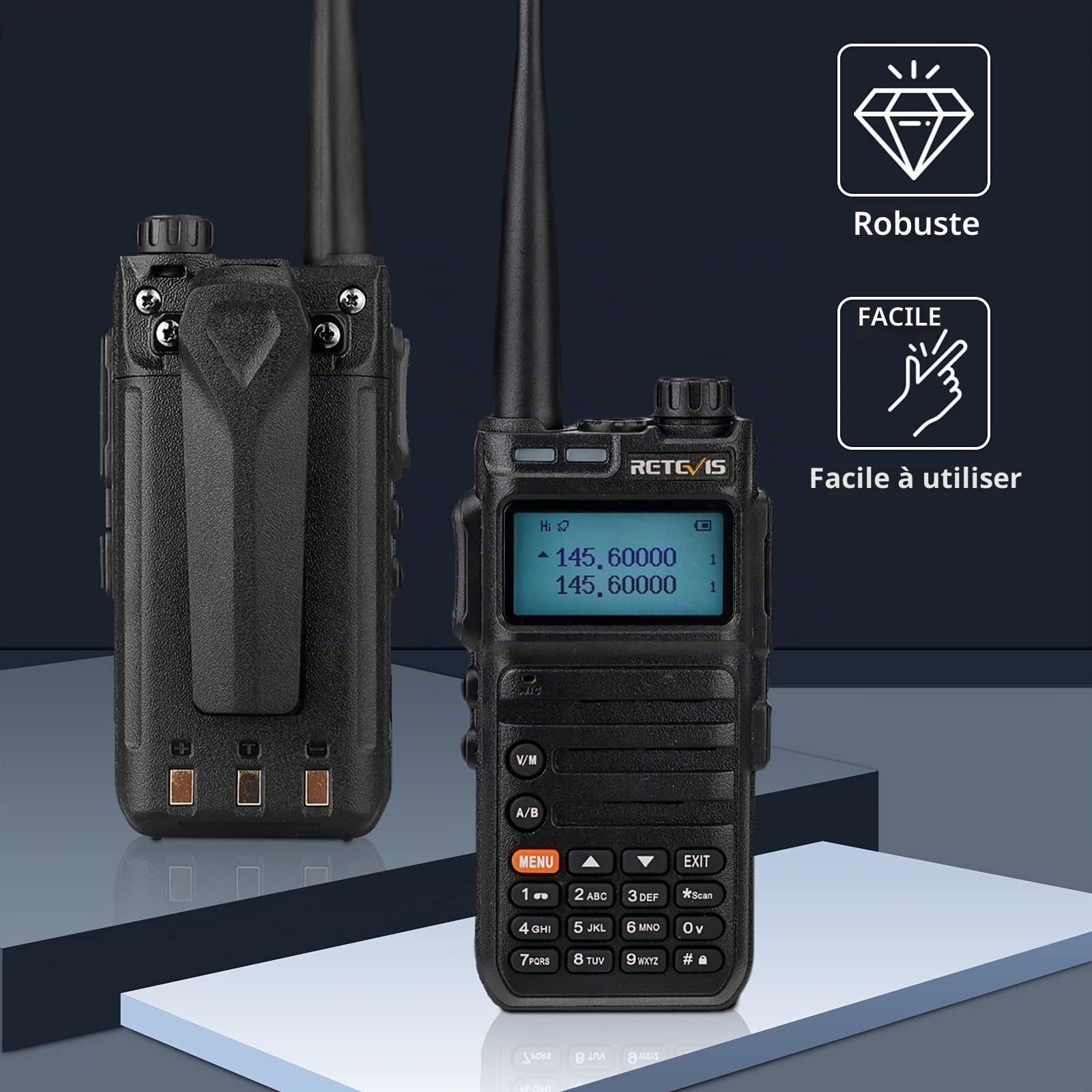 Retevis RA685 Talkie Walkie Double Bande, Lonue Portée Radio Bidirectionnelle pour Adultes, 5W 1800mAh, Lampe de Poche, Portable Ham Rechargeable Talkie Walkie pour Débutants, Chasse (Noir, 1Pcs)