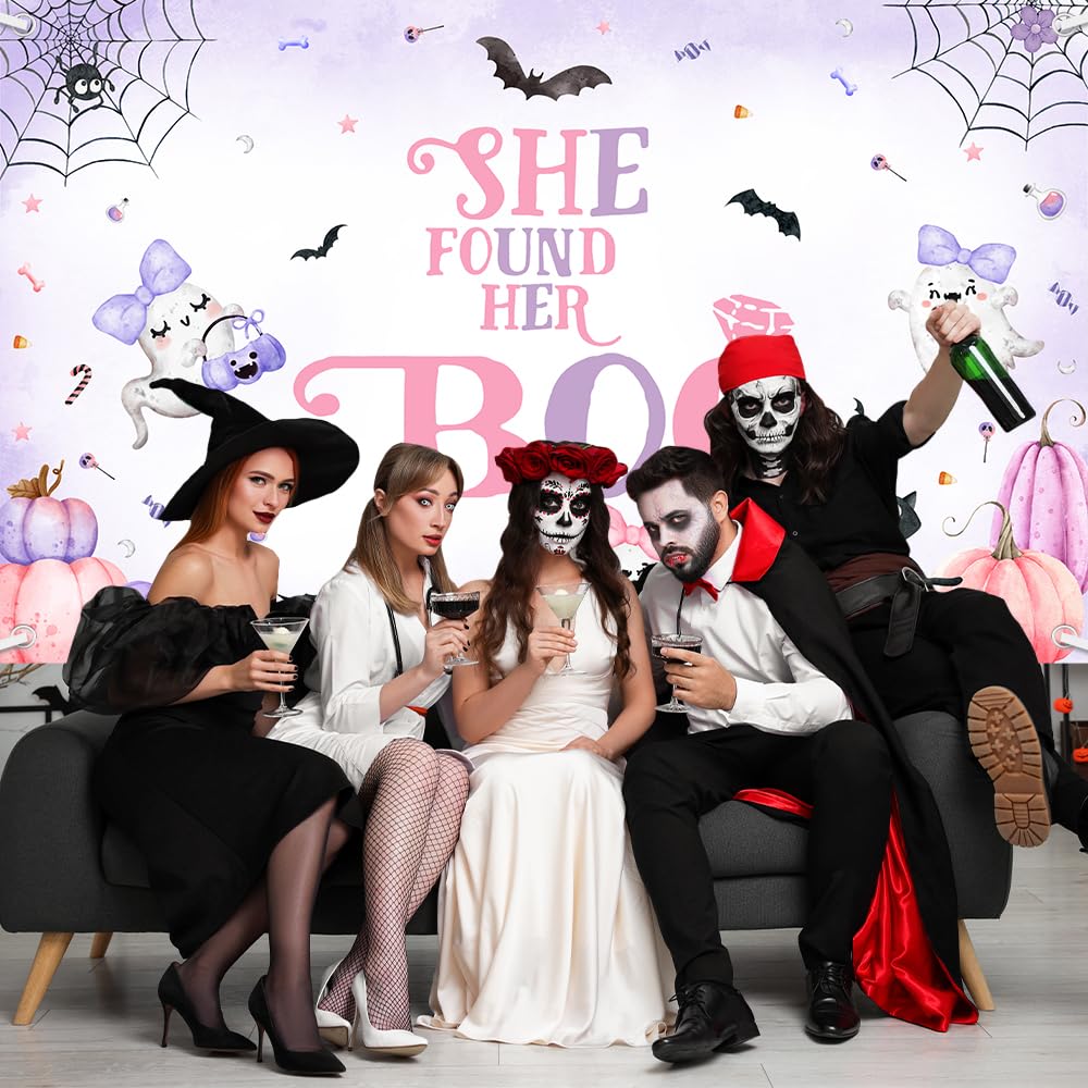 She Found Her Boo Banner & Garland - Pink Purple Halloween Bachelorette Decor - View #10