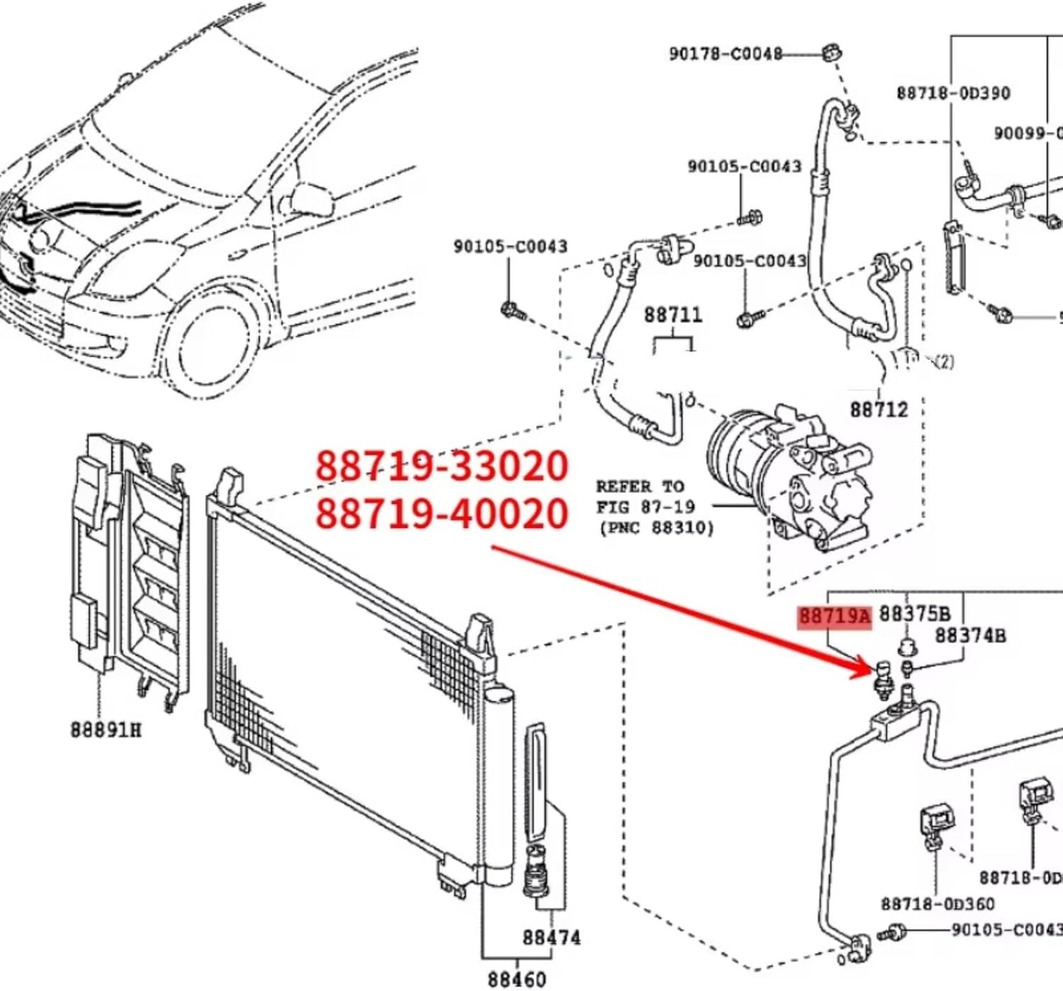 A/C Pressure Switch Sensor, AC Pressure Sensor Switch, for Corolla 499000-7880 88719-33020 88719 33020 Air Conditioner Pressure Switch Sensor A/C Pressure Transducer Switch