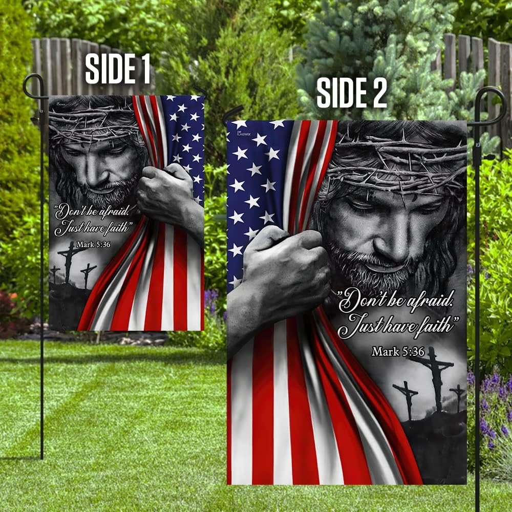 Flagwix American Christian Cross Flag - 12x18 inch Outdoor Decor Garden Flag - Heavy Duty Double Sided Canvas Fabric Flag - July 4 Jesus Christian Art Decoration For Wall, Porch, Yard