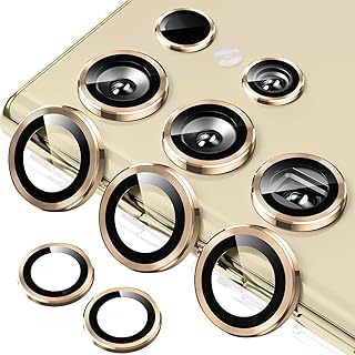 Dl3 Mobilak for Samsung Galaxy S23 Ultra Camera Lens Protector, Individual Lens Protectors, Scratch-Resistant Ultra-Thin Tempered Glass with Aluminum Ring Cover, Case Friendly (Gold)