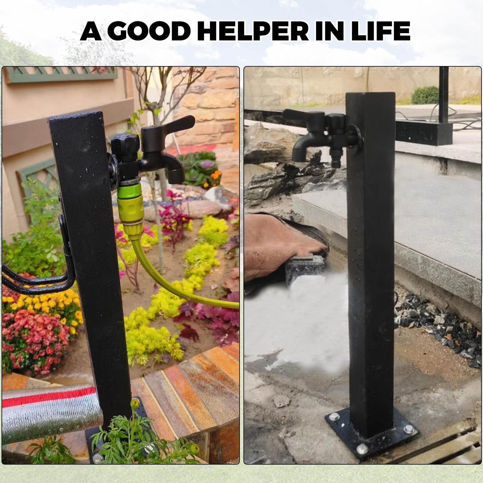 Colonne d'eau de jardin extérieure en acier inoxydable avec robinet, robinet d'eau vertical sur pied pour tuyau d'arrosage, robinet d'eau de cour extérieur antigel (hauteur: 60cm/95cm)(Height: 60cm/23