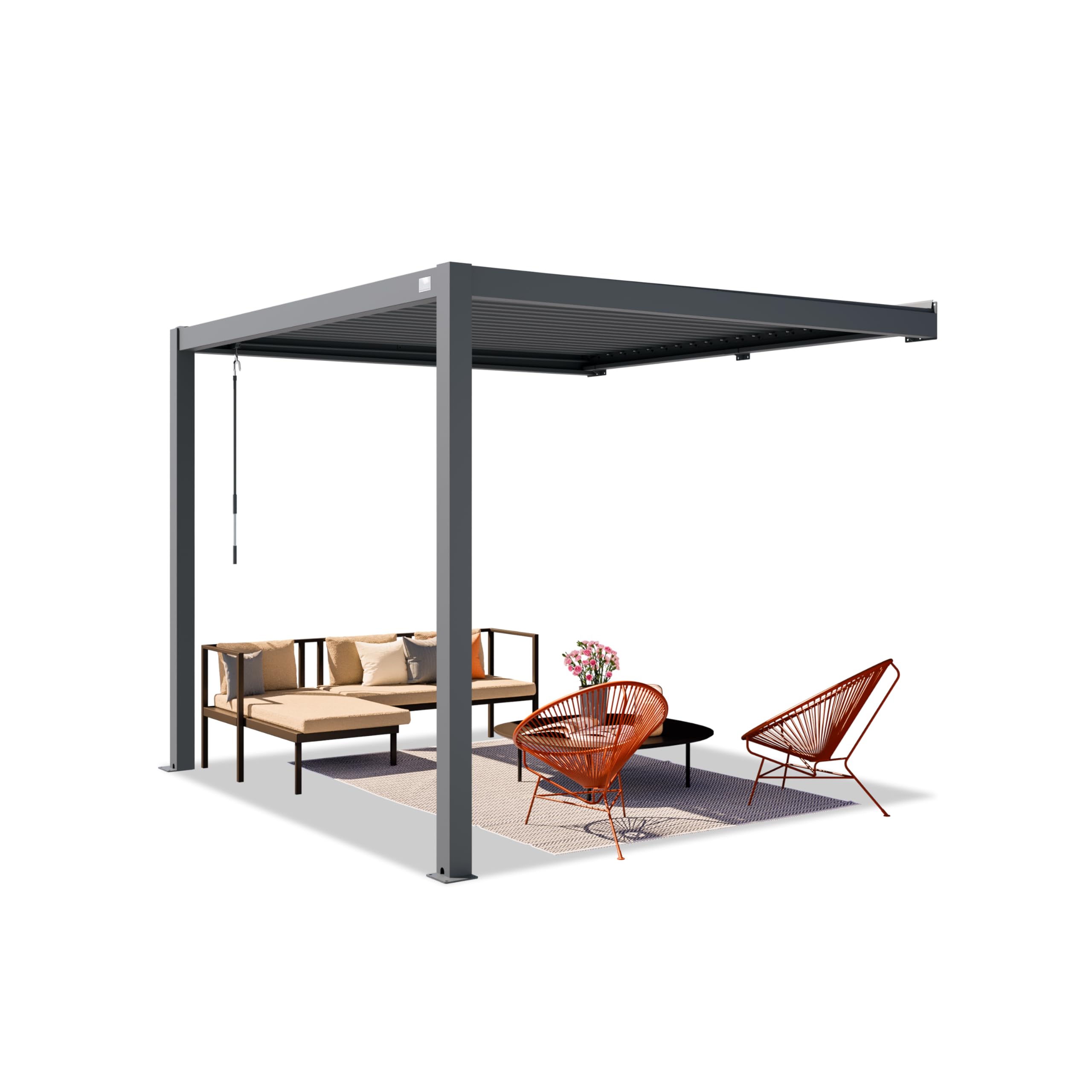 PRIMEYARD Pergola addossata 3x3 m montanti in alluminio con tetto a doghe in acciaio pergola a muro color antracite