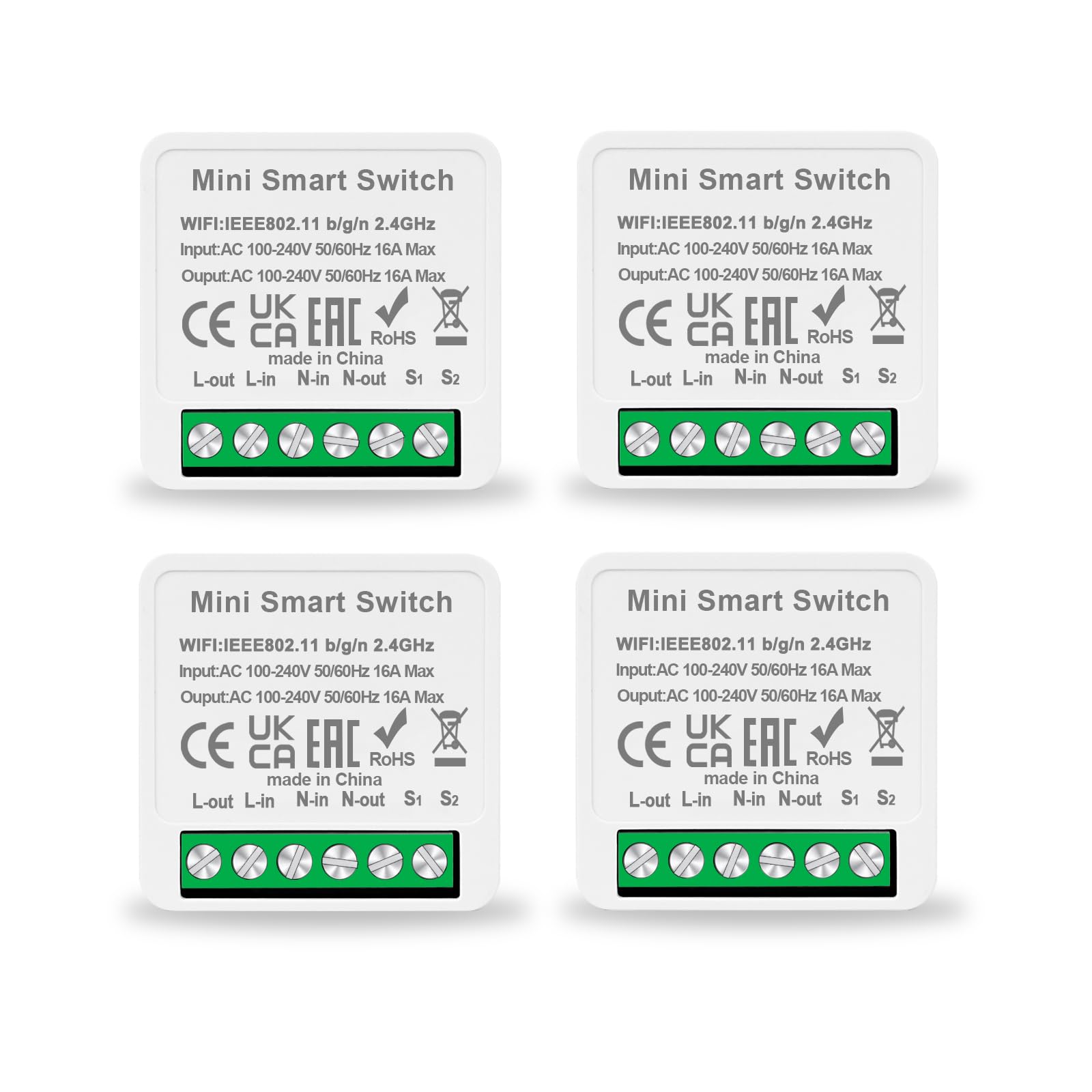 4 módulos de interruptor de luz JIMEIDA Wlan, mini módulos inteligentes DIY, requiere cable neutro, compatible con aplicación Tuya, Alexa, Google Assistant