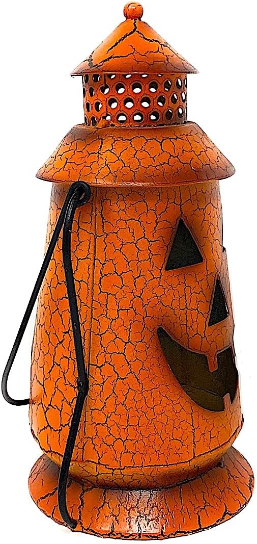 Halloween Metal Lantern Rustic Indoor Outdoor Decoration Jack-O-Lantern 10"