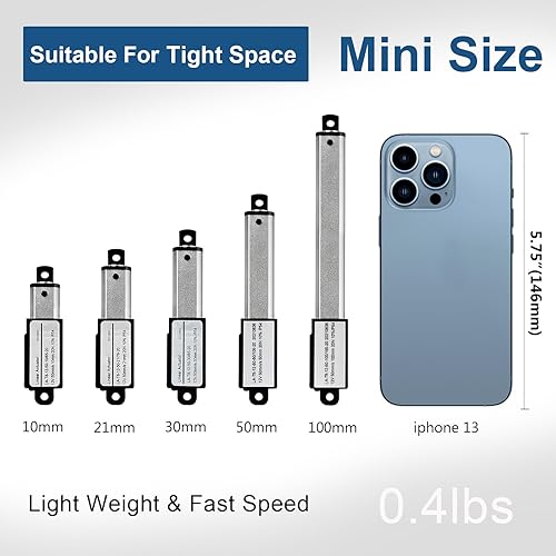 Miniatura 15 de Mini actuador lineal eléctrico con carrera de 1, 2, 3, 4, 5 y 6 pulgadas. 4.5 libras de fuerza –12V. Alta Velocidad 0.6 pulgadas por segundo