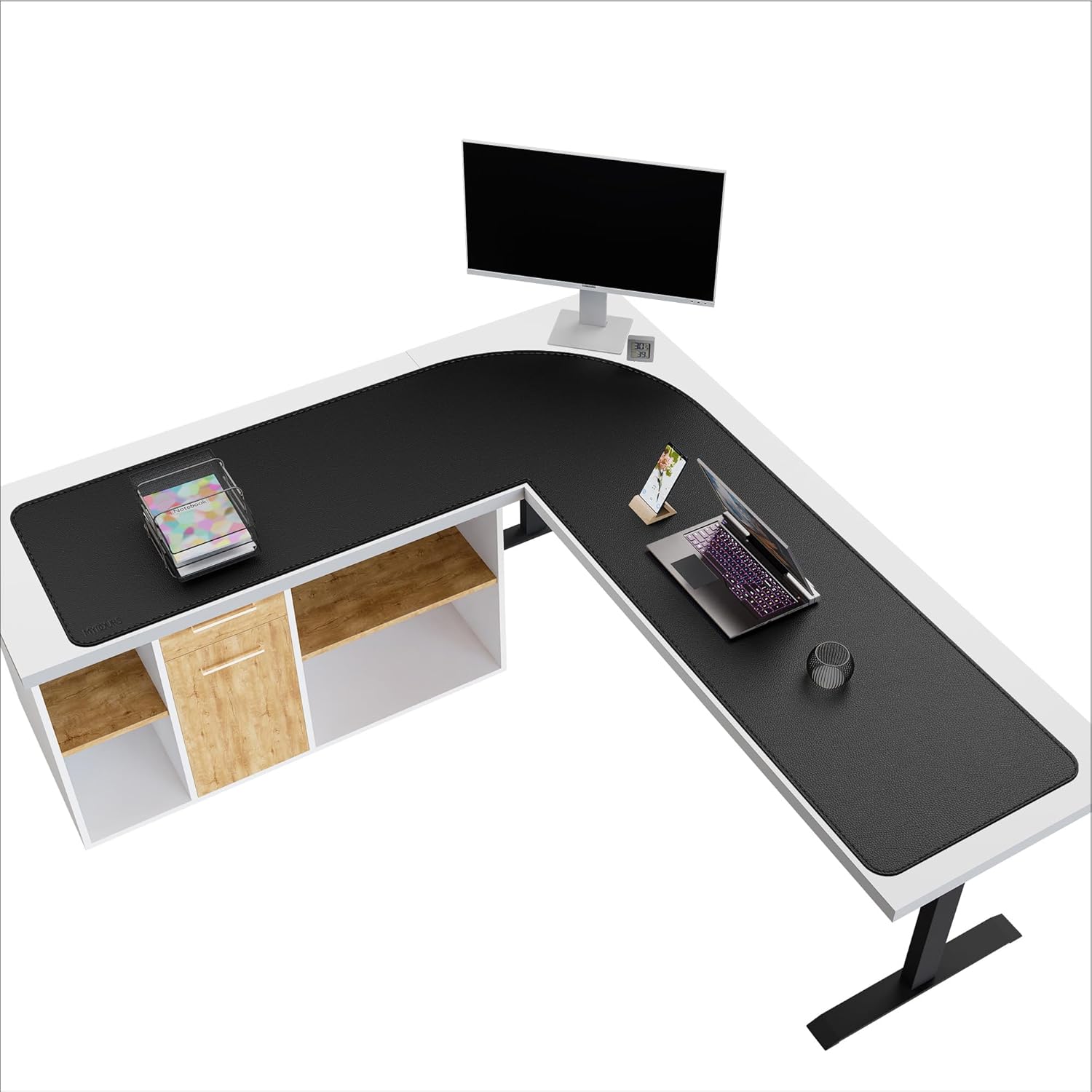 Mydours 61" x 77" x 24" L Shaped Desk Pad (Black), Extra Large Dual-Sided PU Leather Corner Desk Mat Protector for Home Office Computer Gaming