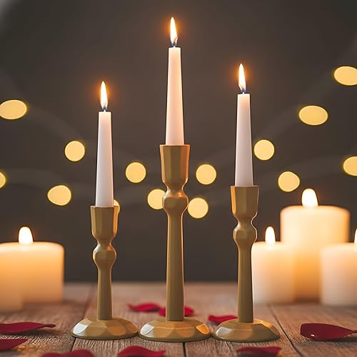 Miniatura 2 de TIED RIBBONS Portavelas Hierro, juego de 3 Portavelas cónicos dorados para centro de mesa decorativo moderno, Ganesh Chaturthi, decoración