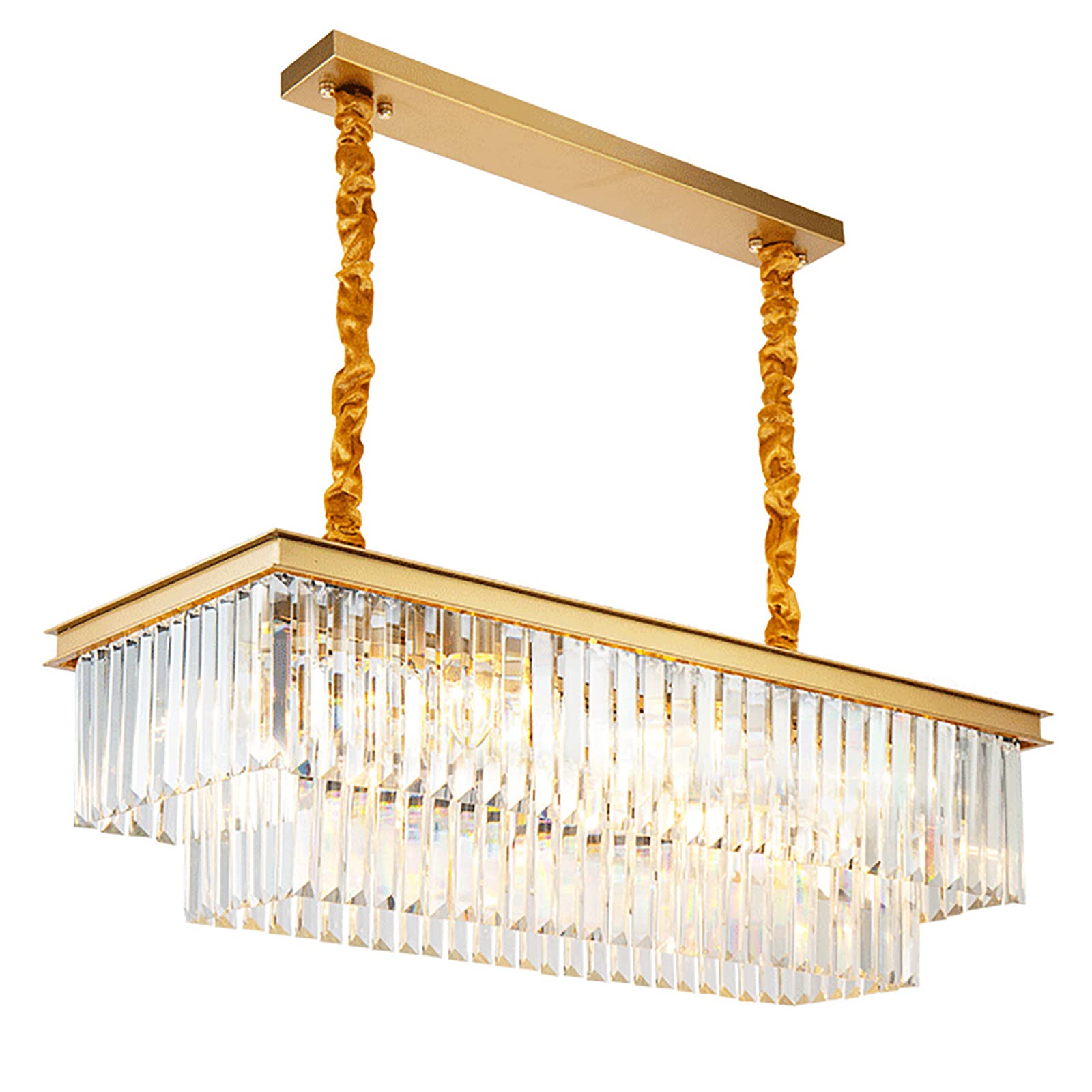 chandelier Modern Rectangular Crystal Chandelier for Kitchen Island,8-Light Ceiling Hanging Light for Dining Room,Luxury K9 Crystal Pendant Light Fixture-Gold 60x30x28cm(24x12x11inch) lamp