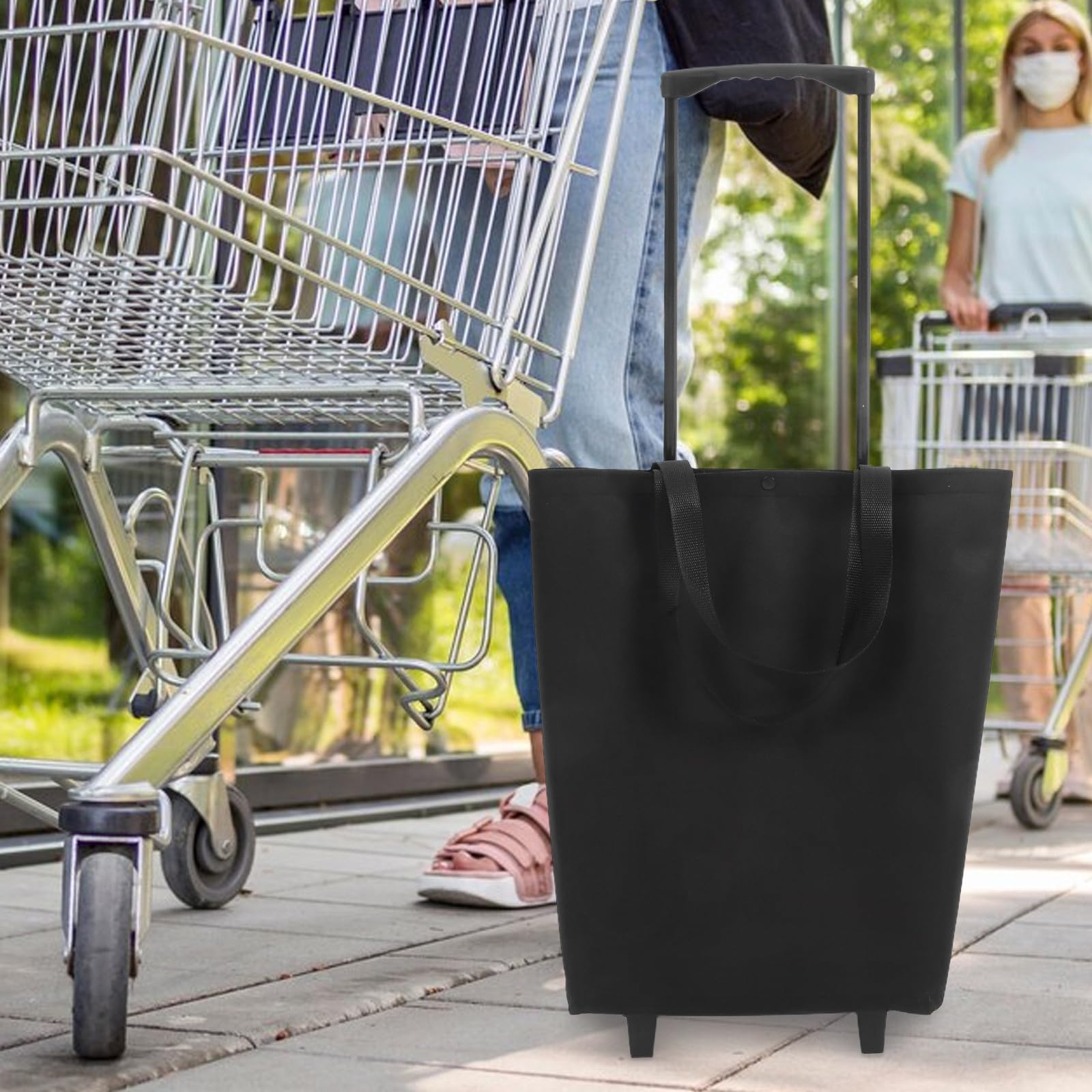 Cact - Carrito plegable con ruedas pequeñas, acero al carbono y tela, ideal para transportar artículos de la casa y la casa, color negro