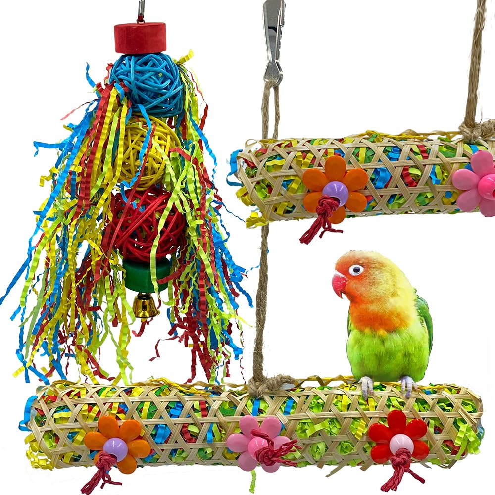 josaner-zz 3 PCS Bird Chewing Toys Foraging Shredder Toy Parrot Cage Bird Loofah Hanging Toyfor Small Medium Parrots, Conures, Cockatiel, Budgies, Lovebird Parrotlet, and Bird Cage Accessorie