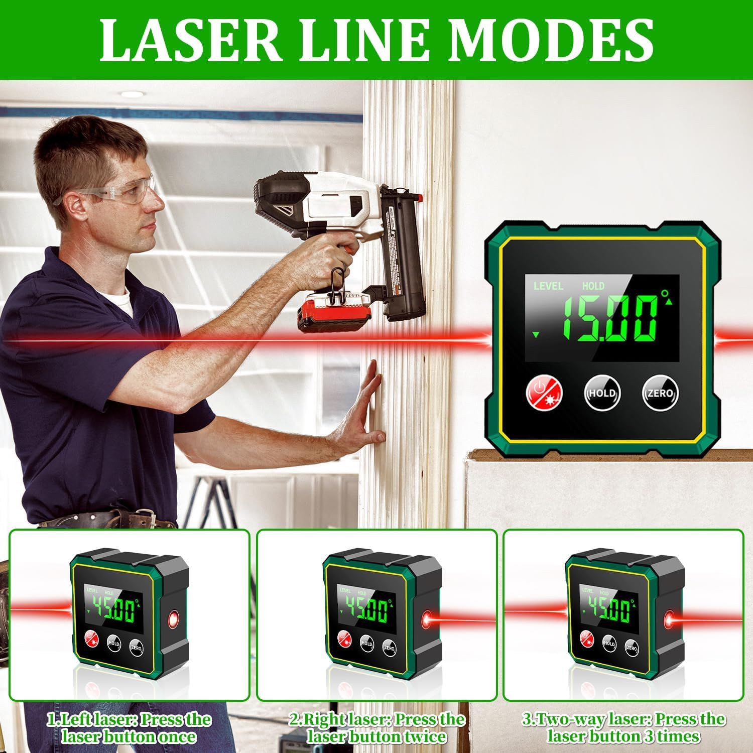 4-Seitiger Digitaler Winkelmesser mit Laser, Magnetischer Digitale Wasserwaage mit LCD Display, Neigungsmesser Digital, Magnetisch Nivellierbox Level Box, für Holzarbeiten, Bau, Dekoration, DIY
