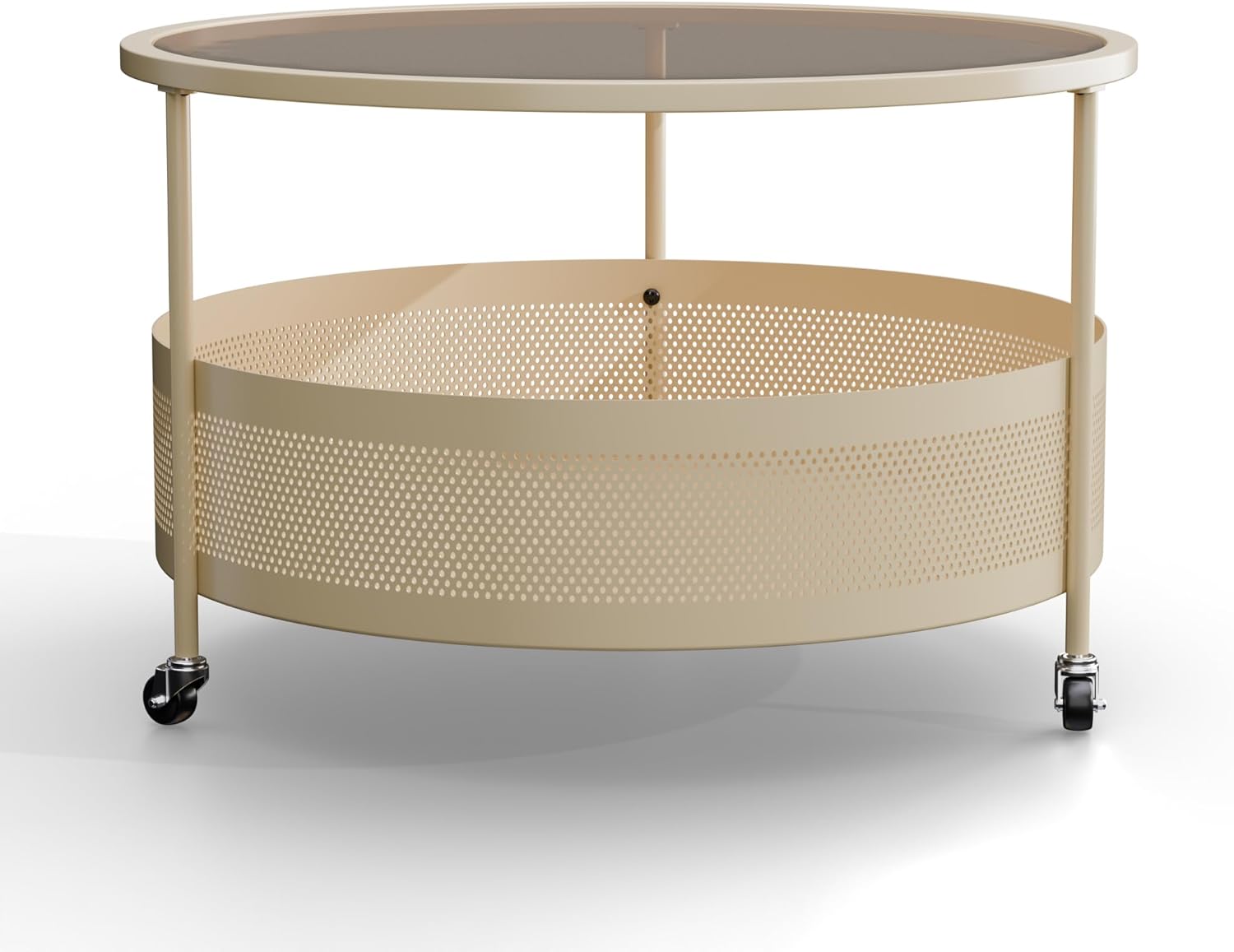Round Coffee Table with Storage & Wheels for Living Room, Bedroom, Office