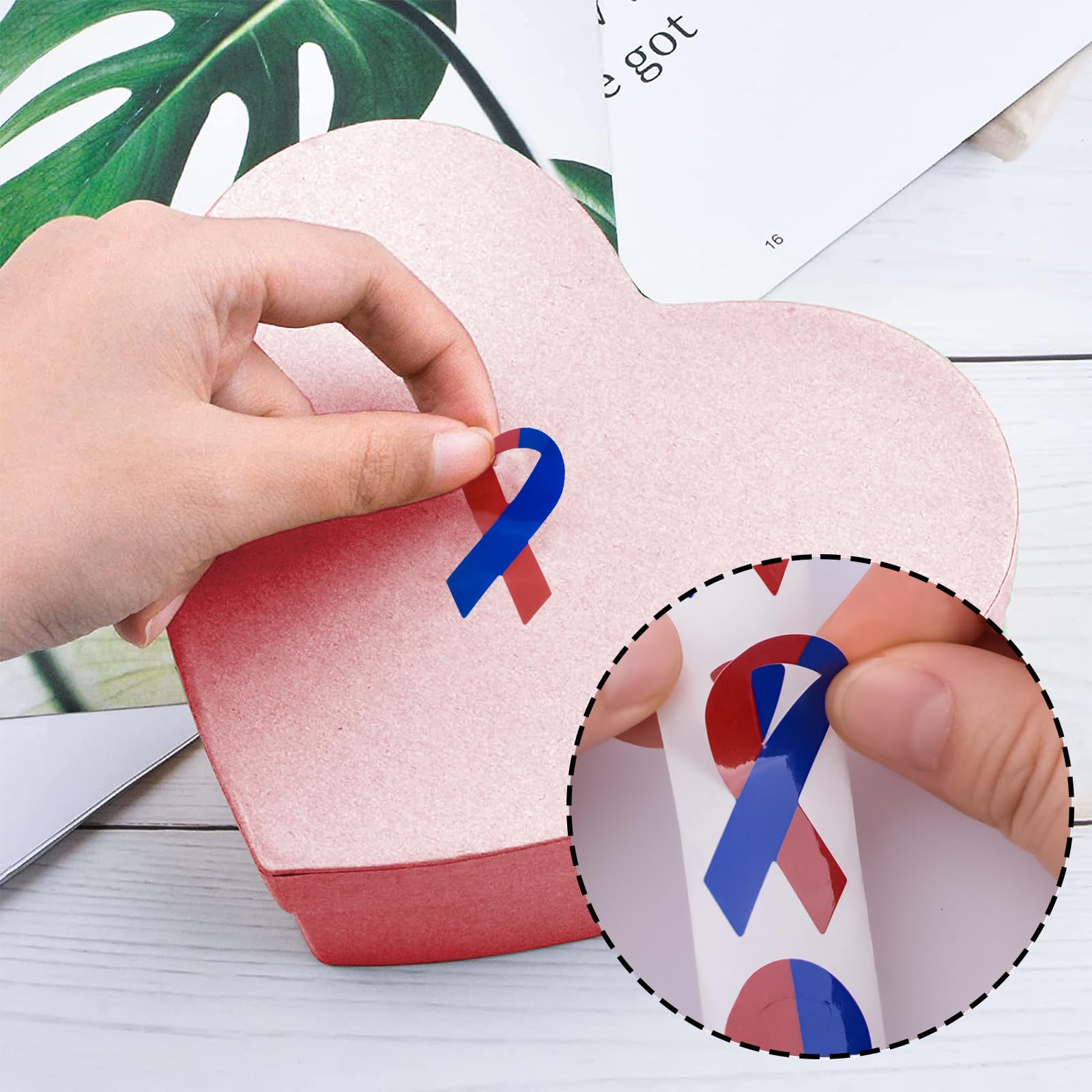 WANDIC 500 PCS Ribbon Sticker Roll Red Dark Blue Ribbon Stickers Congenital Heart Defects Seasonal Affective Disorder Care Stickers,for Family Fundraising Parties,1.9 * 3.8cm - Image 3
