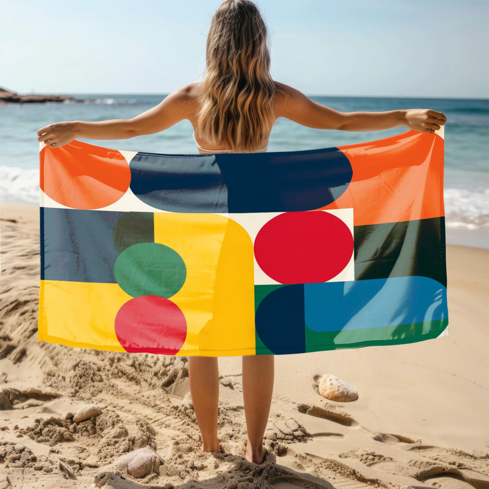 Generico Telo Mare Grande Rosso Giallo Blu | Microfibra Telo Mare Antisabbia Leggero Compatto Asciugatura Rapida Assorbente Per Piscina Bagno Lavabile Fino