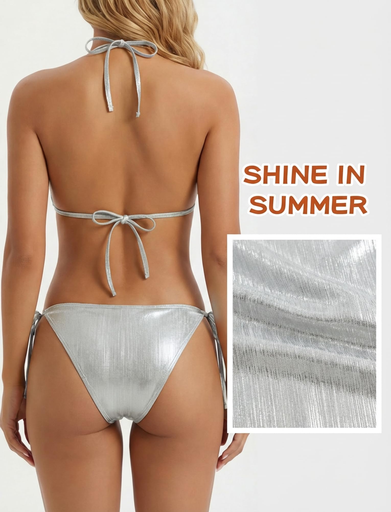 Maeau Bikini da donna a triangolo, due pezzi, costume da bagno con allacciatura all'americana e lacci laterali, costume da bagno imbottito