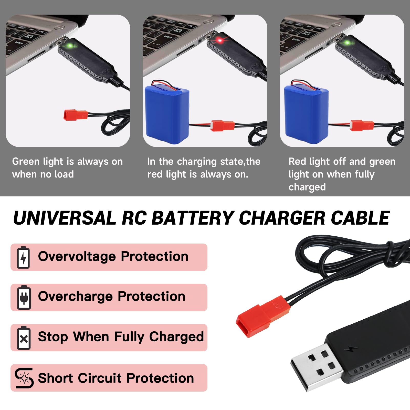 2 Cavi Di Ricarica USB LiPo 7.4V Con Spina SM-4P Per Batterie Modellismo RC – Compatibili Con UDI008, HJ808, Barche E Auto - 4