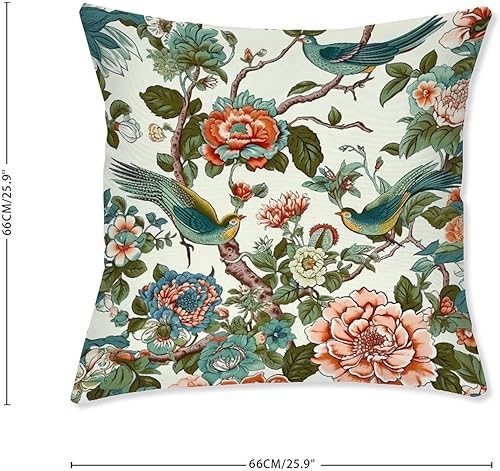 Miniatura 2 de Juego de 2 fundas de almohada impermeables con diseño de pájaro en peonía y árbol de peonía, diseño de flores de coral, para exteriores, estilo