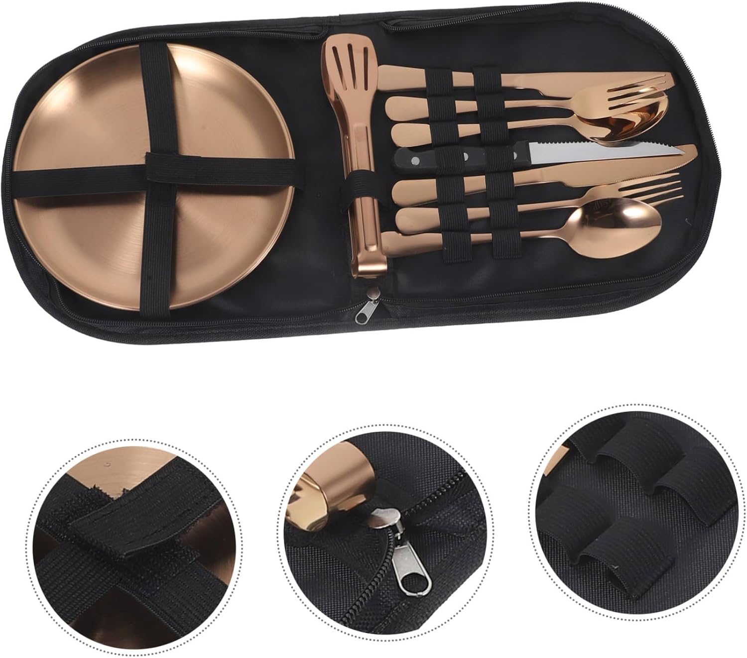 1set Portable Stainless Steel Camping Utensil with Storage Bag Silverware Kit for Outdoor Dining Ergonomic Design Easy to Carry for Hiking Picnics and Camping