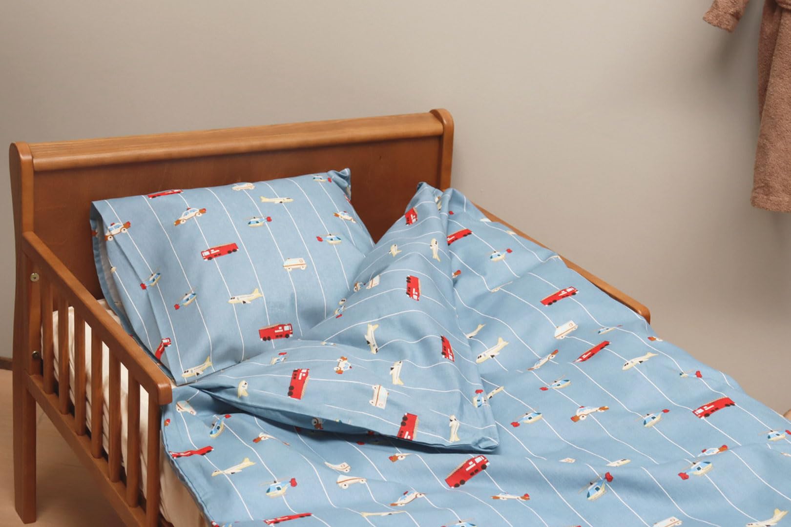 Brandmac Bedding Set for Babies or Small Bed 100% Cotton, Duvet Cover 100 x 135 cm + Pillowcase 40 x 60 cm, by Mats, Striped Cars - Image 4