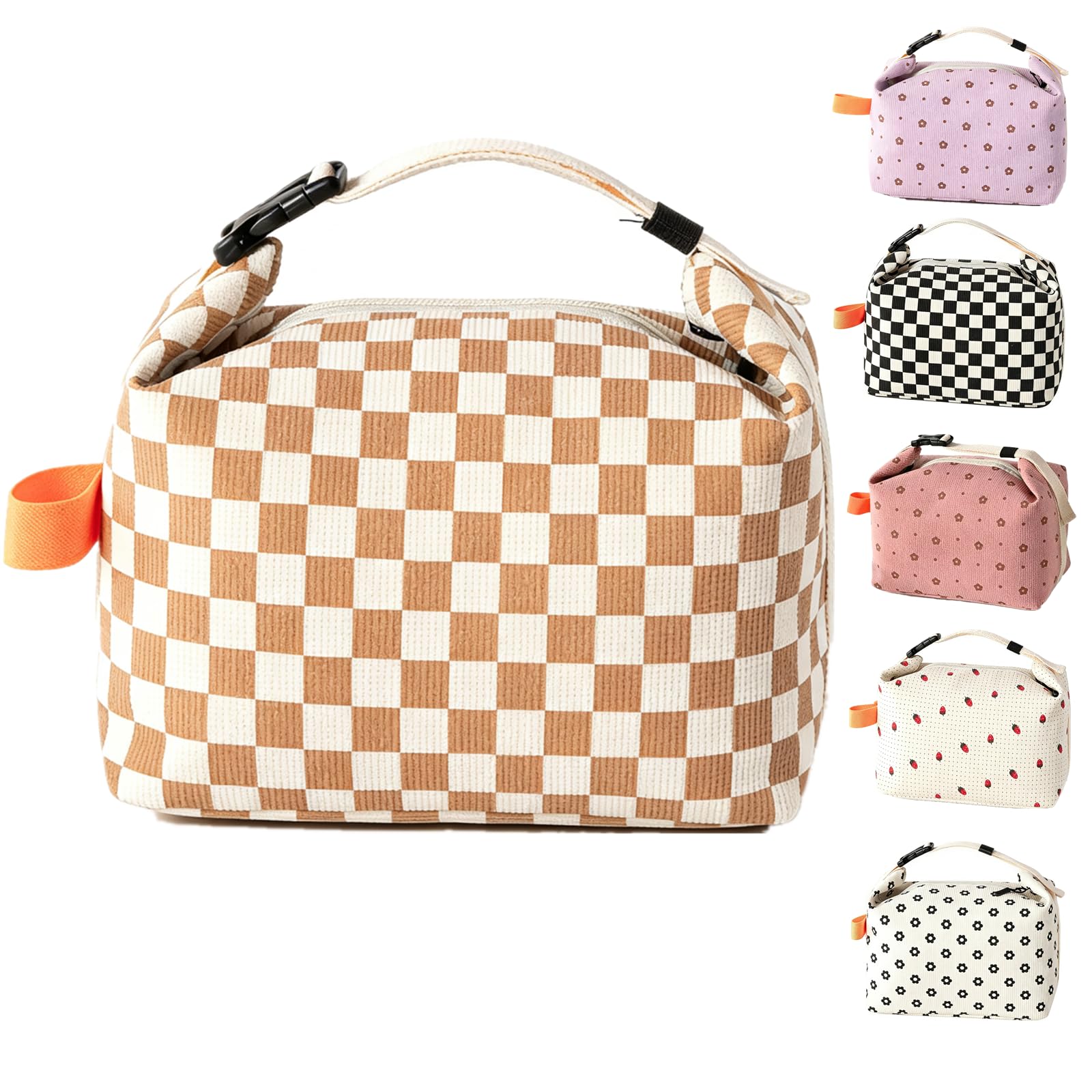 WUWYOUWL Corduroy Lunch Bag, Cute Carton Insulated Lunch Box, Reusable Lunch Cooler Bags Waterproof Lunchbag Foldable Lunch Bag for Women, Men, Kids and Students Travel Picnic School (Coffee)