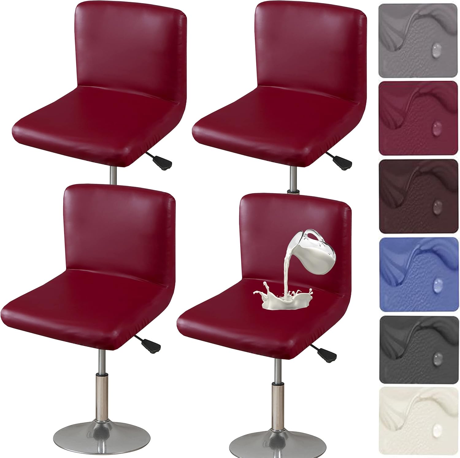 HFCNMY Bar Stool Chair Covers, 4 Pack Stretch Waterproof PU