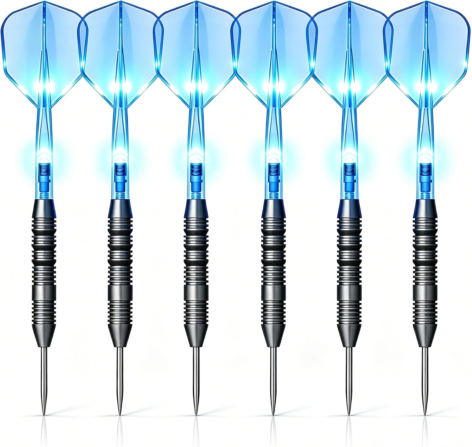 Lighted Metal Tip Darts Set, LED Steel Tip Darts, Professional Light-Up Darts for Dartboard, 22 Gram Nonslip Iron Barrels, Pack of 6