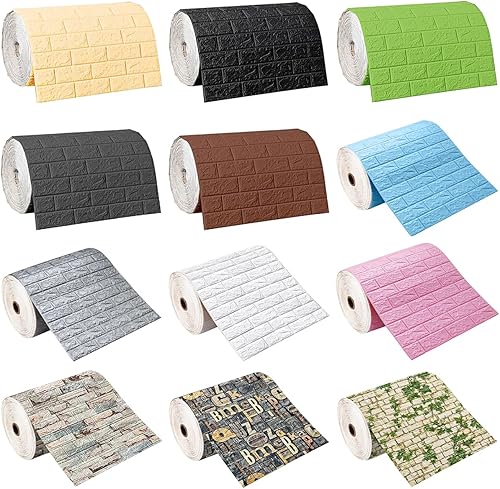 Miniatura 3 de 27.6 x 39.4 pulgadas de ladrillo sintético para despegar y pegar, panel de pared suave e impermeable para decoración de habitación del hogar, color