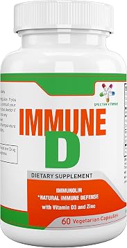 Immune D Support Dietary Supplement with Immunolin, Vitamin D3, Zinc, Ellagic Acid Promotes Strong Immune System for All Seasons, 60 Capsules.