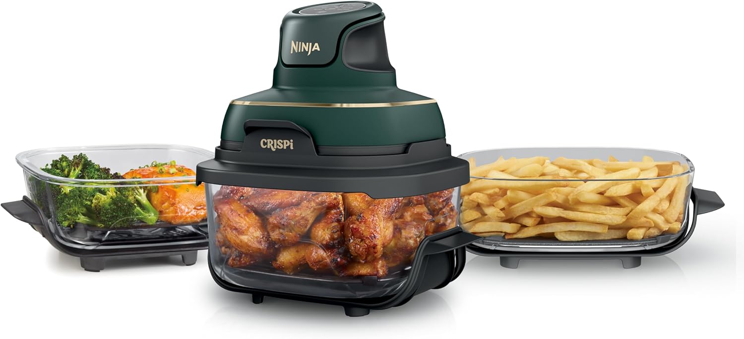 Ninja Crispi 5-in-1 Portable Glass Air Fryer, 4-QT, 2.5-QT & 6-Cup Glass Containers with Crisper Plates & Storage Lids, Microwave, Freezer & Dishwasher Safe, British Racing Green, FN101BF Ninja Crispi 5-in-1 Portable Glass Air Fryer, 4-QT, 2.5-QT & 6-Cup Glass Containers with Crisper Plates & Storage Lids, Microwave, Freezer & Dishwasher Safe, British Racing Green, FN101BF