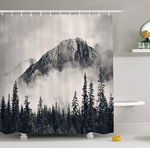Canadian Smoky Mountain Cliff Outdoor Idyllic Photo Art Shower Curtain, National Parks Home Decor Curtain, Waterproof Polyester Fabric Bathroom Shower Curtain with Hooks 72" x 72"